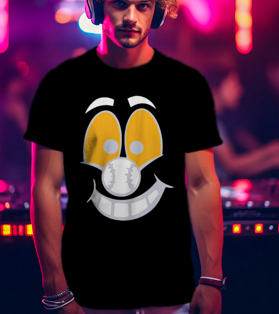 Cartoon Baseball Smile Face With Playful Eyes T-Shirt