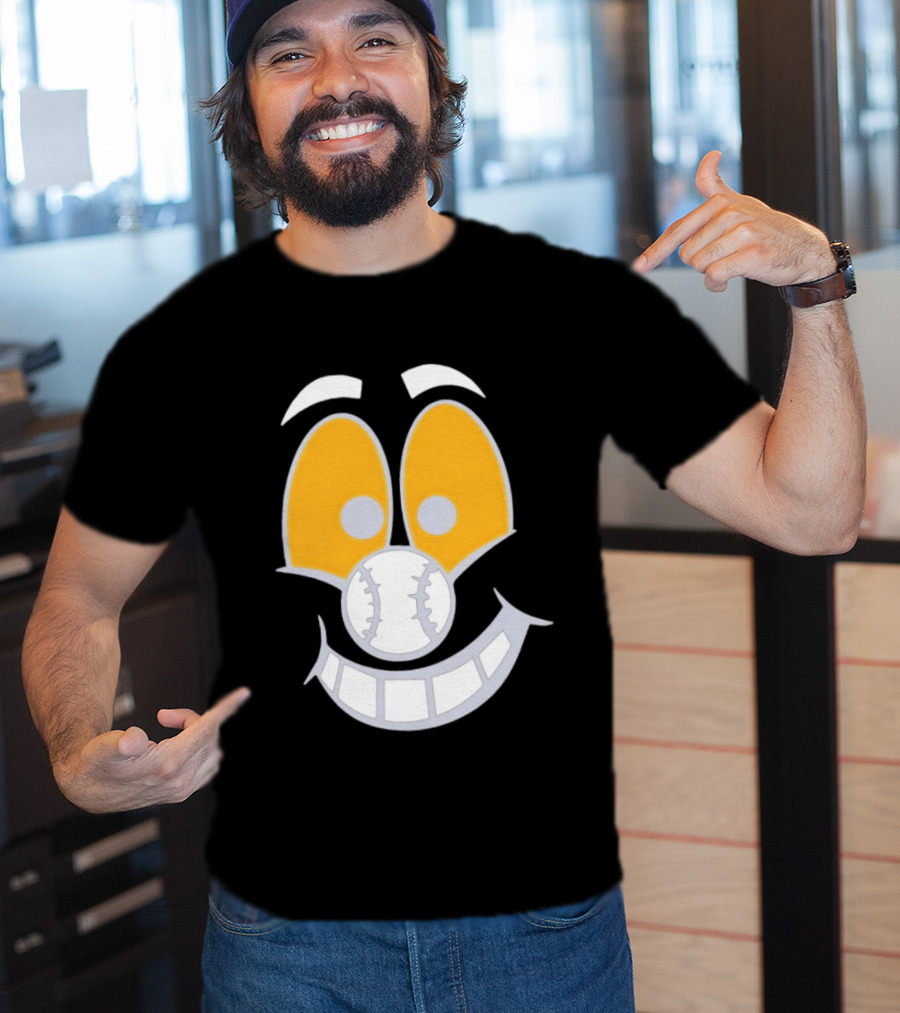 Cartoon Baseball Smile Face With Playful Eyes T-Shirt