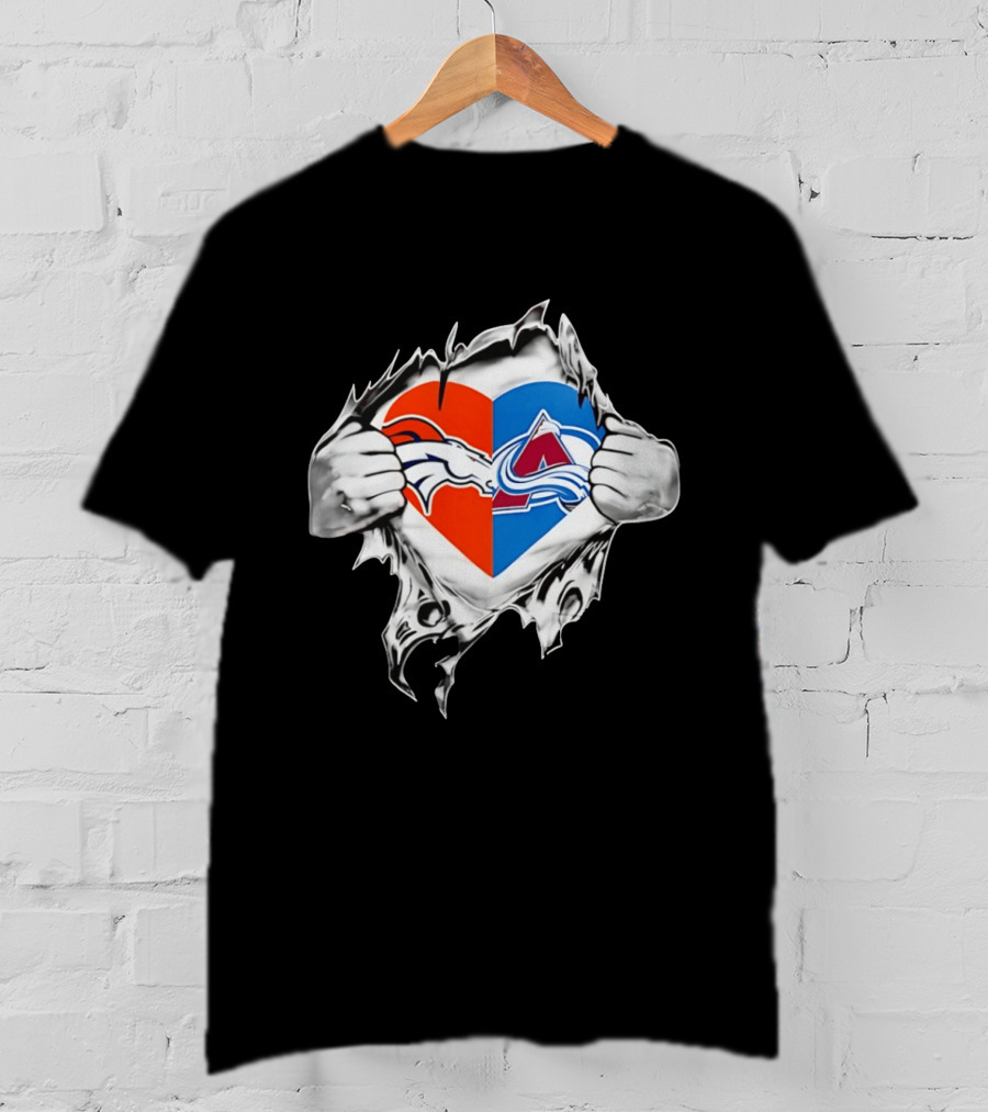 Denver Broncos Colorado Avalanche Heart Symbol Fans T-Shirt