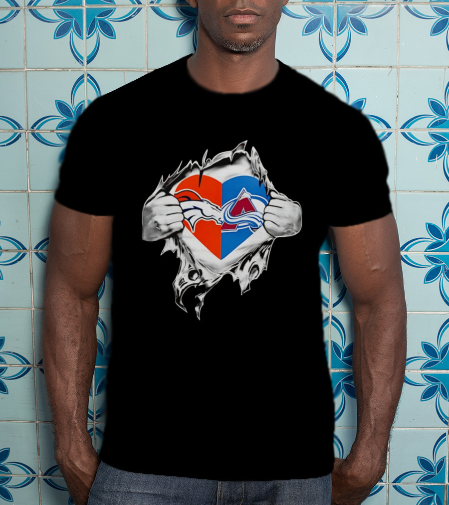 Denver Broncos Colorado Avalanche Heart Symbol Fans T-Shirt