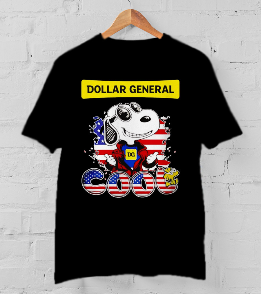 Dollar General Snoopy Cool USA Flag Cartoon T-Shirt