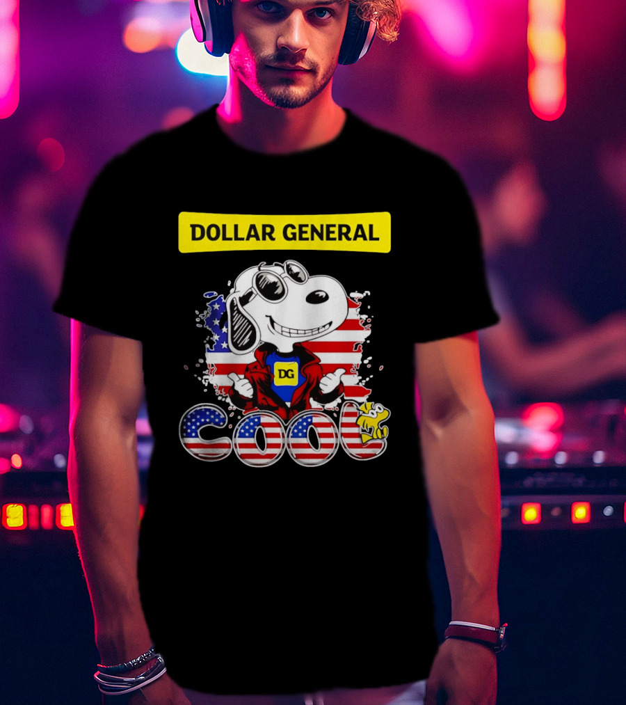 Dollar General Snoopy Cool USA Flag Cartoon T-Shirt