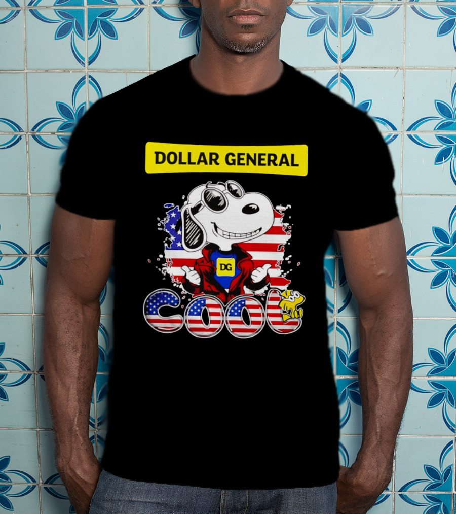 Dollar General Snoopy Cool USA Flag Cartoon T-Shirt