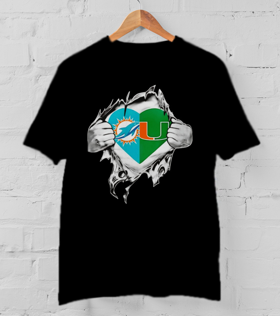 Dolphins Hurricanes Heart Miami Sports Fan Spirit T-Shirt