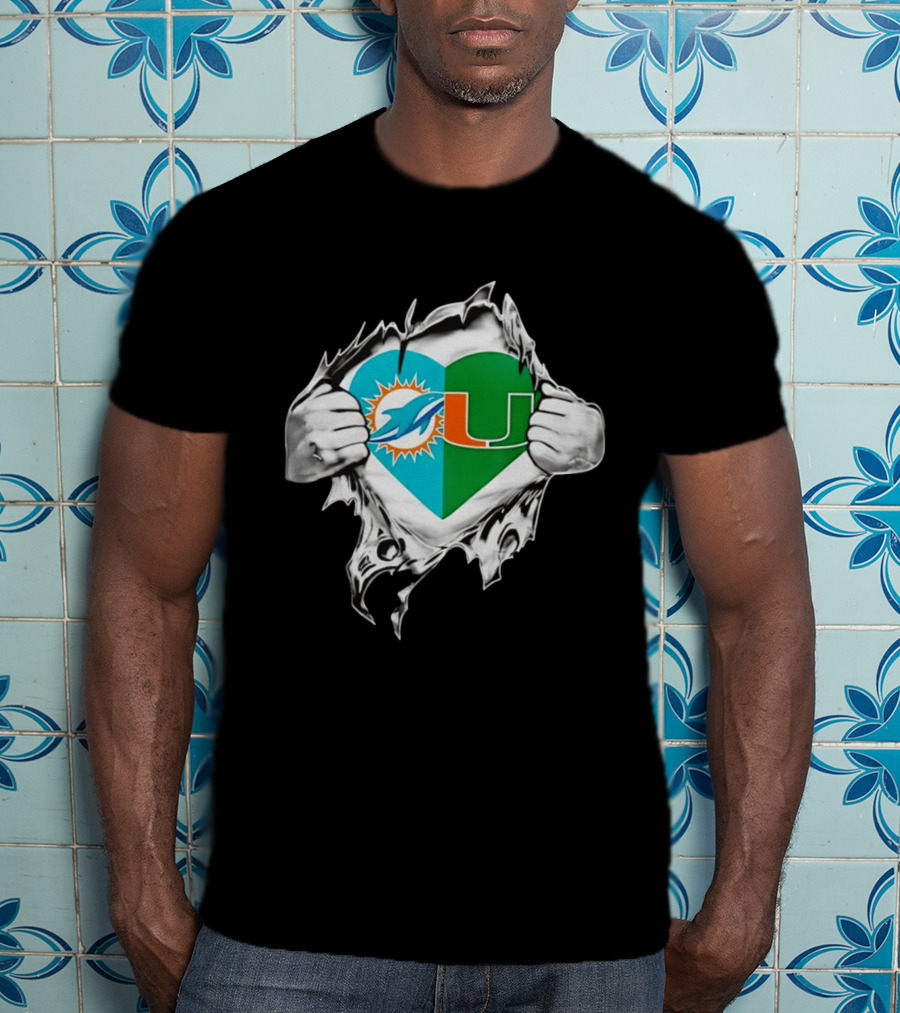 Dolphins Hurricanes Heart Miami Sports Fan Spirit T-Shirt