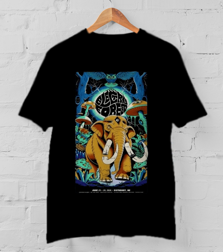 Electric Forest June 25 28 2026 Rothbury MI Mammoth And Psychedelic Mushrooms T-Shirt