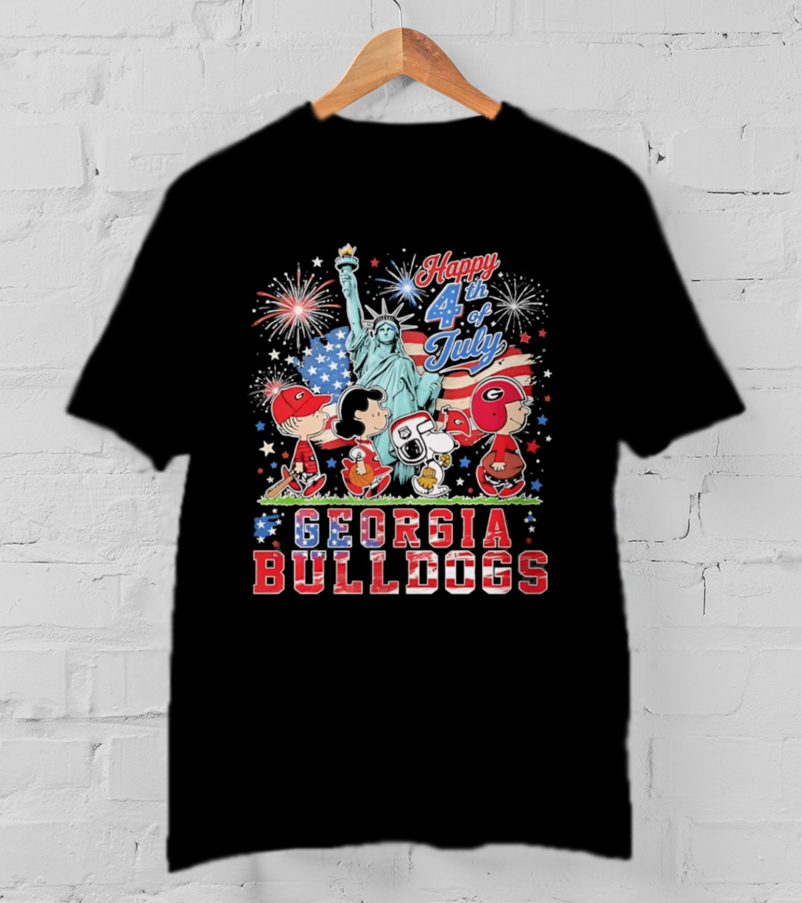 Georgia Bulldogs Snoopy Abbey Road Happy 4th Of July Statue Of Liberty Fireworks T-Shirt