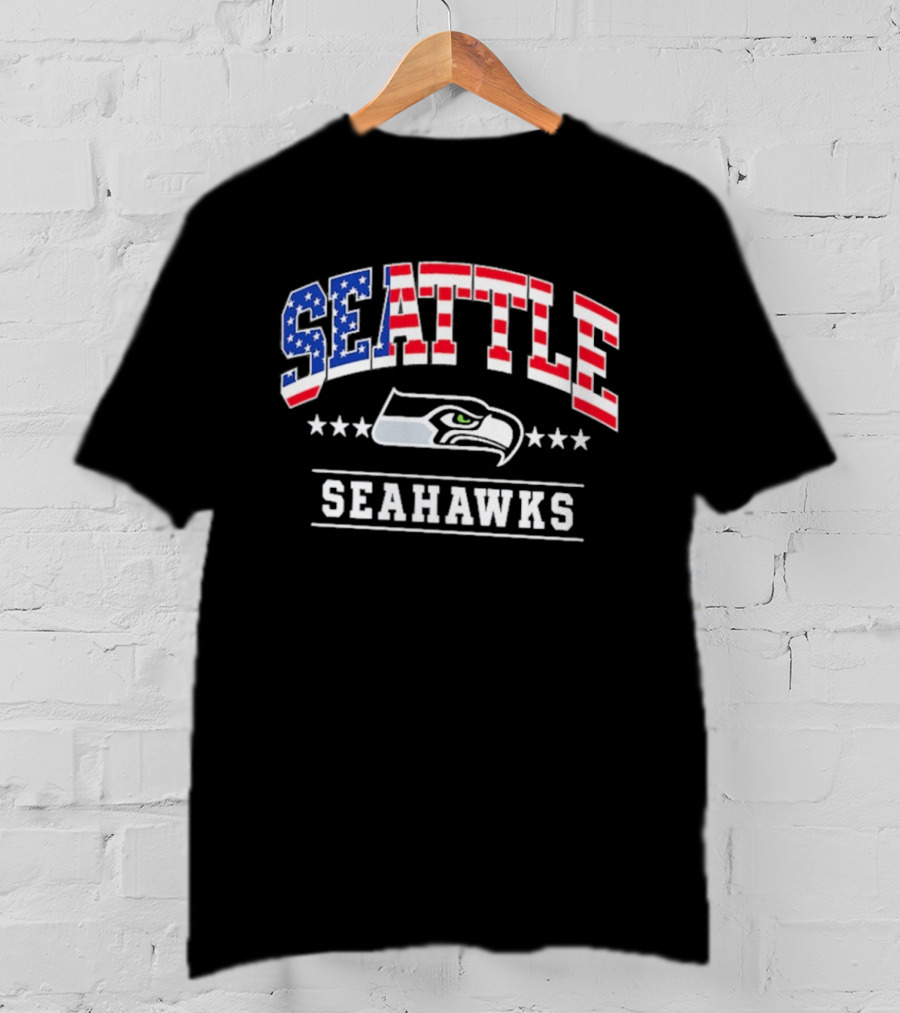 Seattle Seahawks Navy Americana Arch 250th Anniversary Stars And Stripes Football Fan T-Shirt