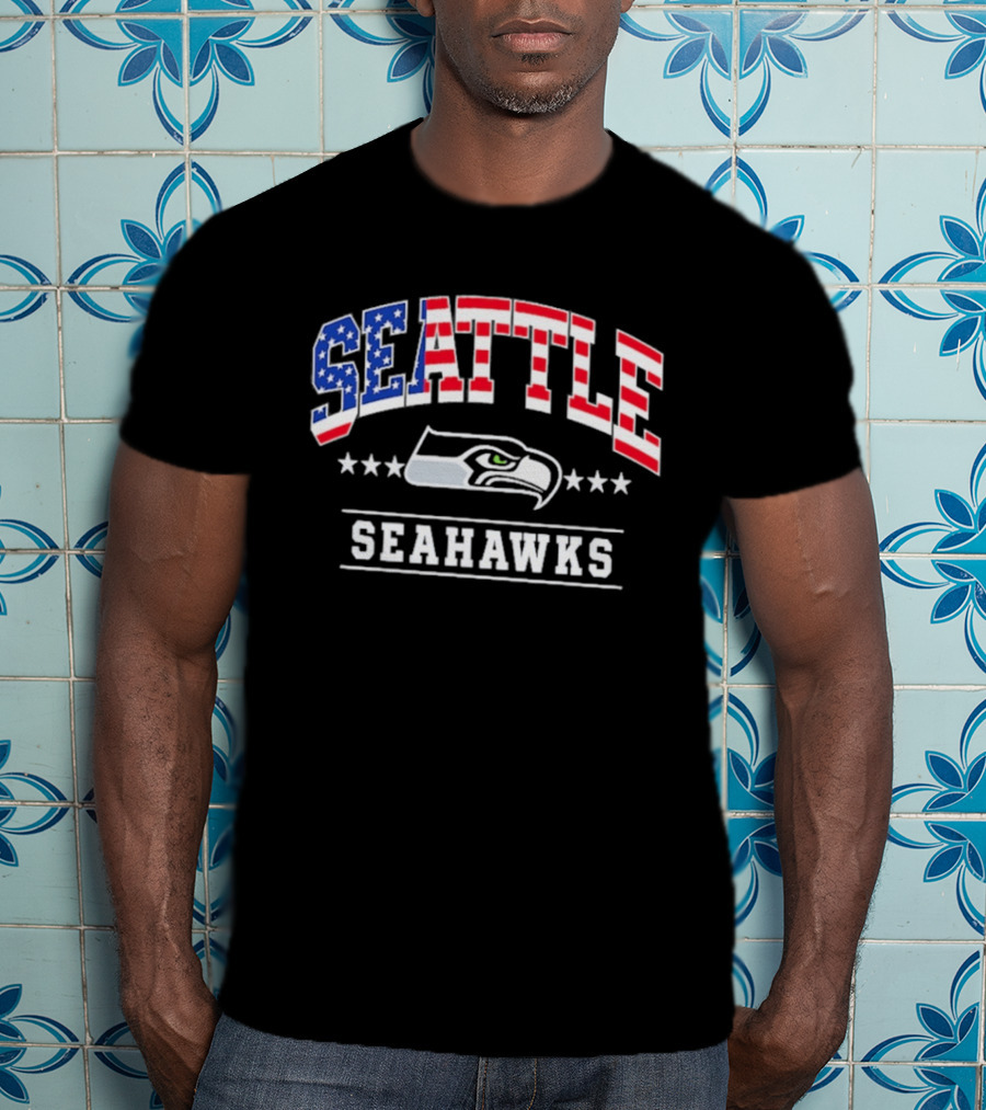 Seattle Seahawks Navy Americana Arch 250th Anniversary Stars And Stripes Football Fan T-Shirt