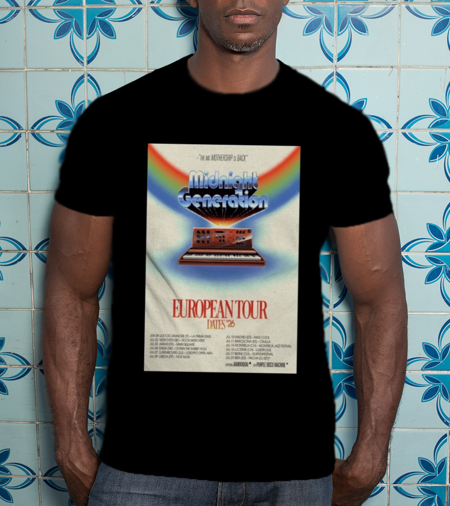 Midnight Generation European Tour Dates '26 Mothership Is Back Jamiroquai Purple Disco Machine T-Shirt
