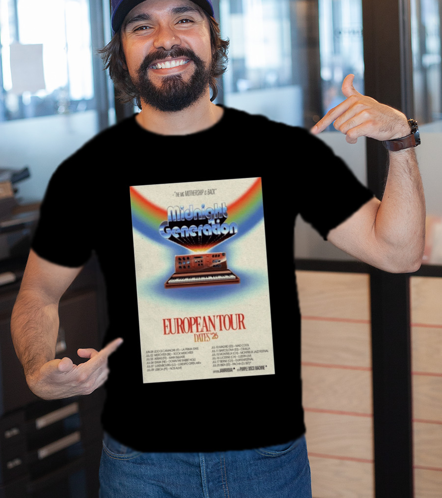 Midnight Generation European Tour Dates '26 Mothership Is Back Jamiroquai Purple Disco Machine T-Shirt