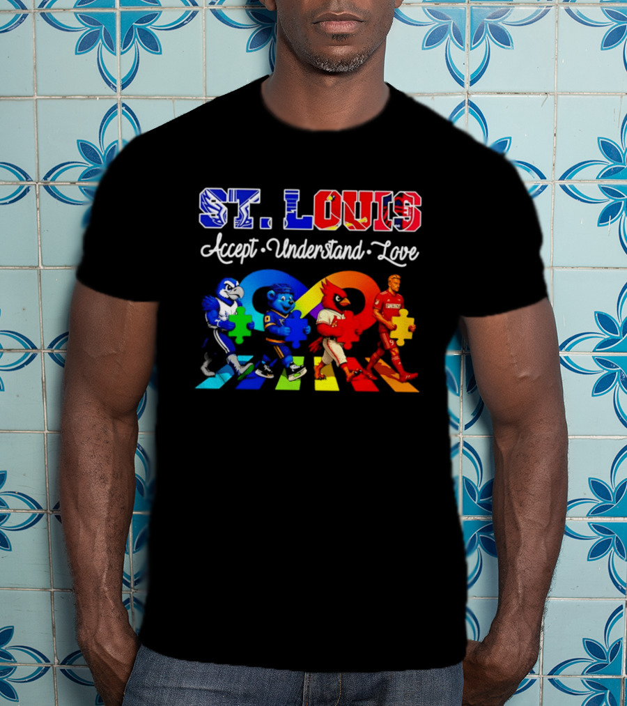 St Louis Accept Understand Love Autism Awareness Mascots Puzzle Pieces T-Shirt