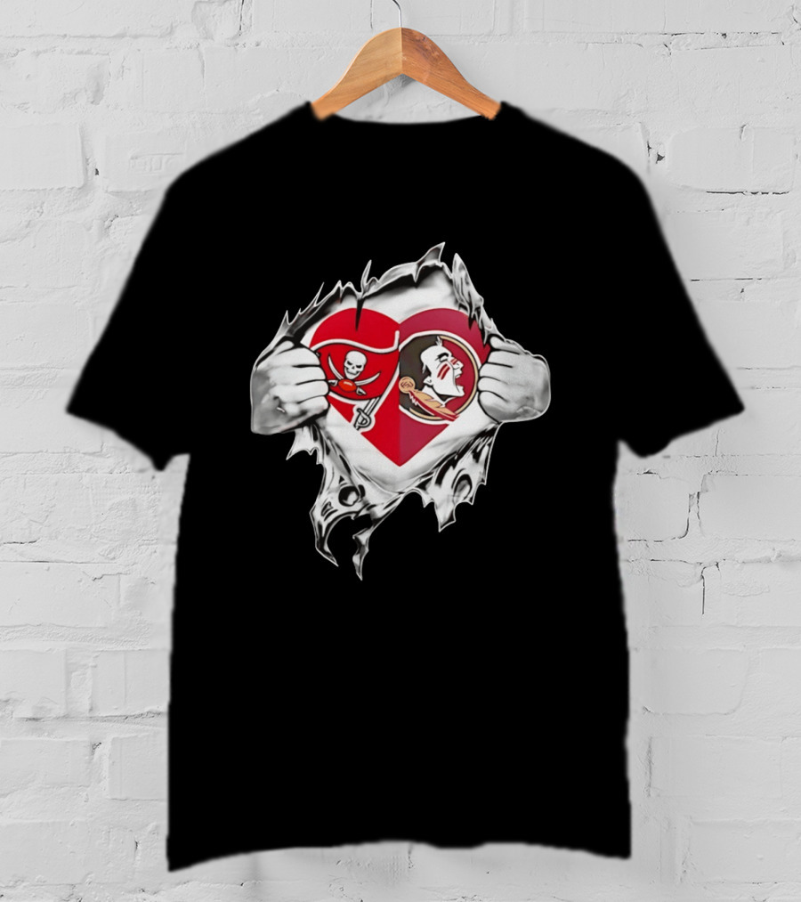 Tampa Bay Buccaneers Florida State Seminoles Heart Fans T-Shirt
