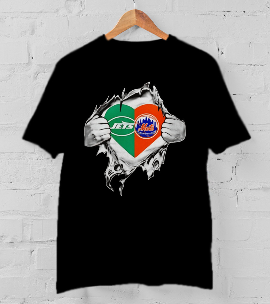 New York Jets Mets Heart Fan MLB Passion T-Shirt