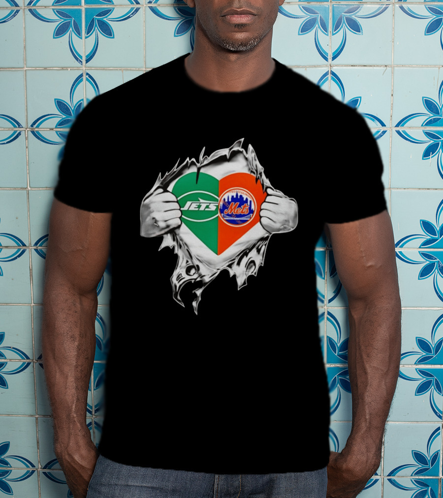 New York Jets Mets Heart Fan MLB Passion T-Shirt