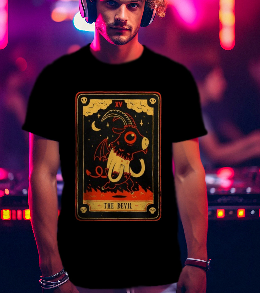 The Devil Tarot Card XV Occult Goat Satanic Gothic Baphomet T-Shirt