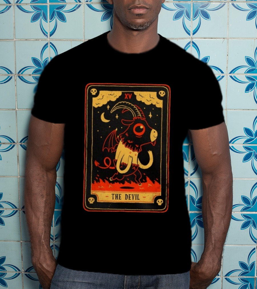 The Devil Tarot Card XV Occult Goat Satanic Gothic Baphomet T-Shirt
