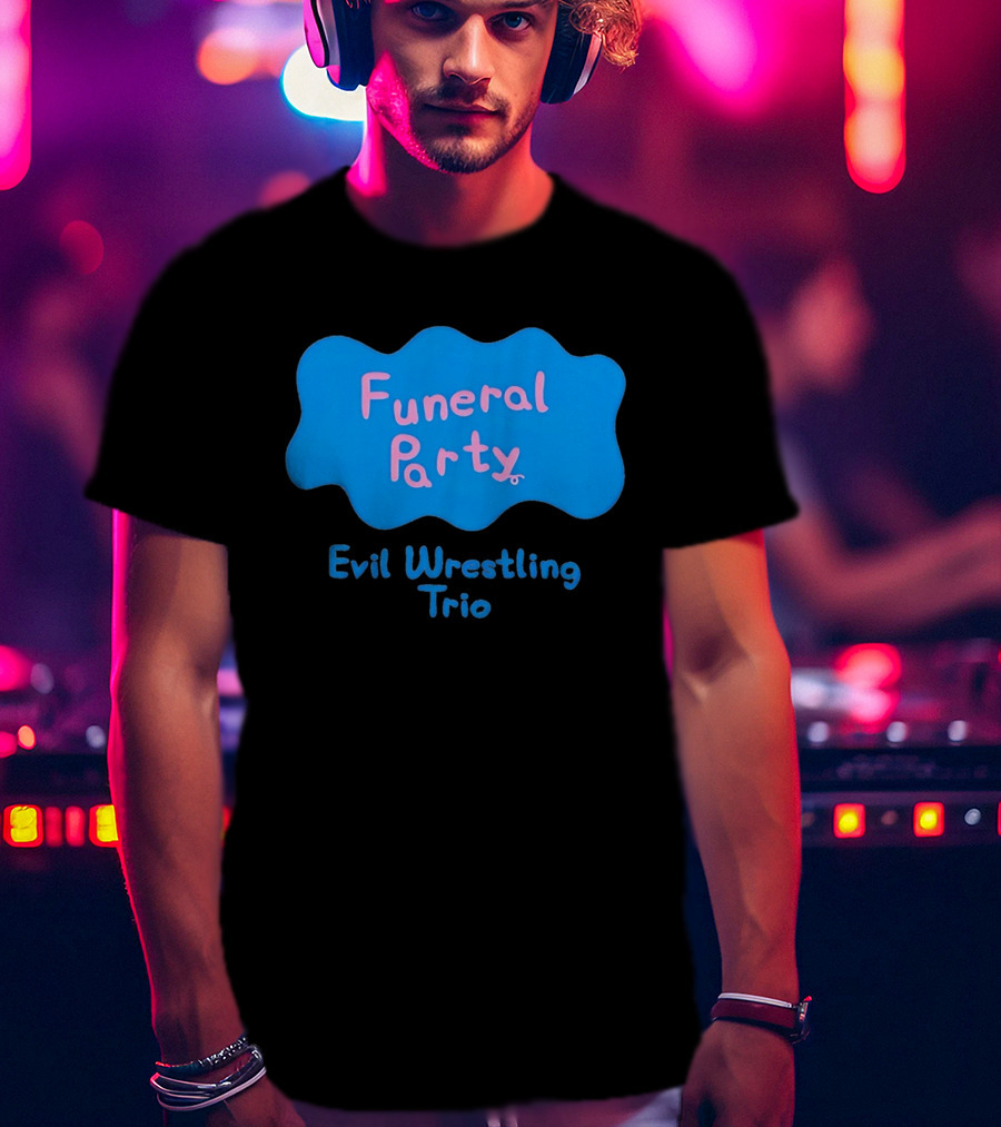 Funeral Party Evil Wrestling Trio Retro Blue Pink T-Shirt