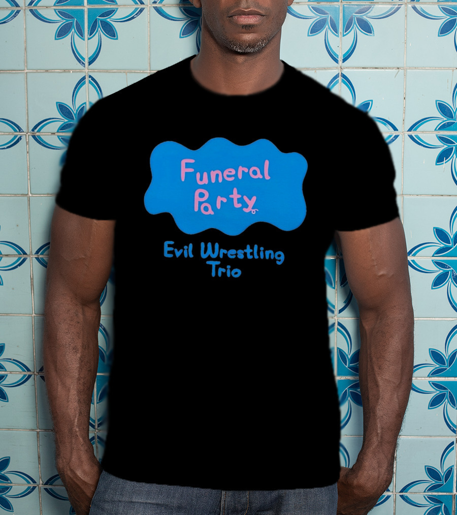 Funeral Party Evil Wrestling Trio Retro Blue Pink T-Shirt