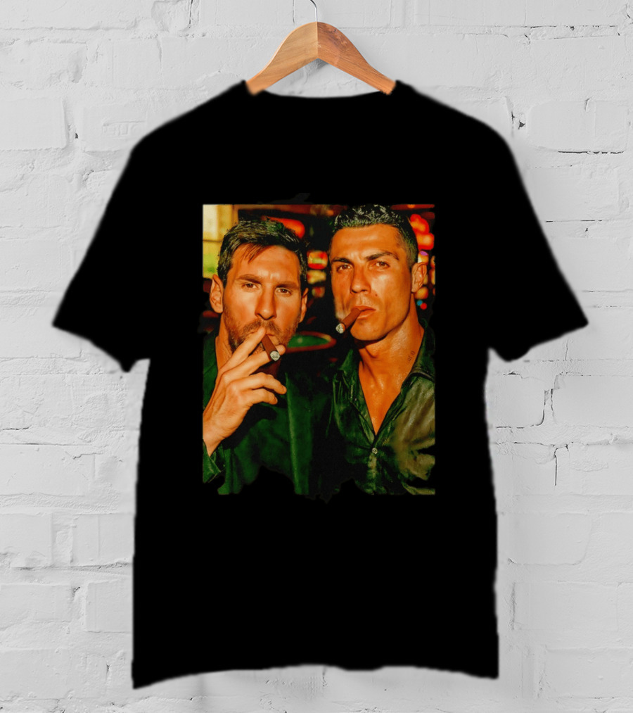 Lionel Messi Cristiano Ronaldo Cigar GOATs Smoking Iconic Duo T-Shirt