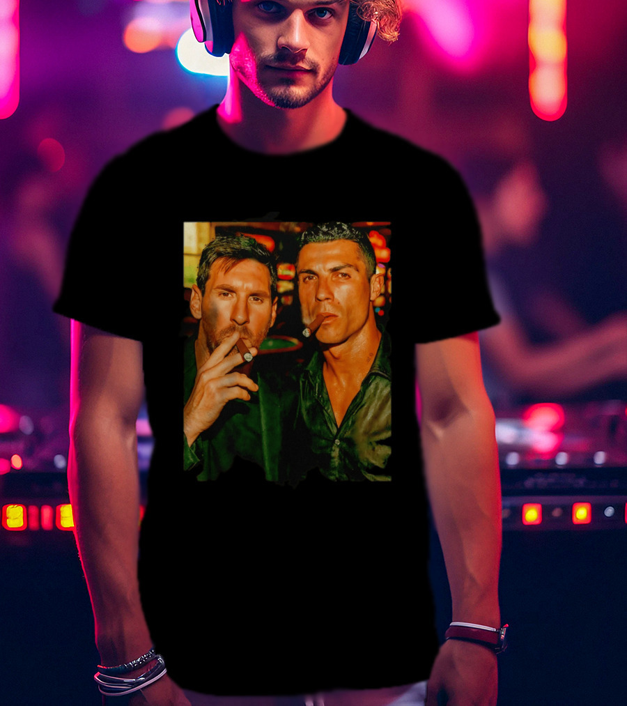 Lionel Messi Cristiano Ronaldo Cigar GOATs Smoking Iconic Duo T-Shirt