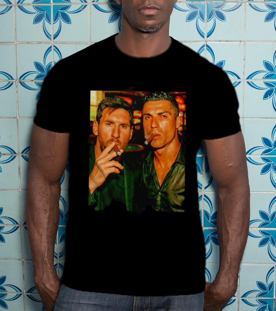 Lionel Messi Cristiano Ronaldo Cigar GOATs Smoking Iconic Duo T-Shirt