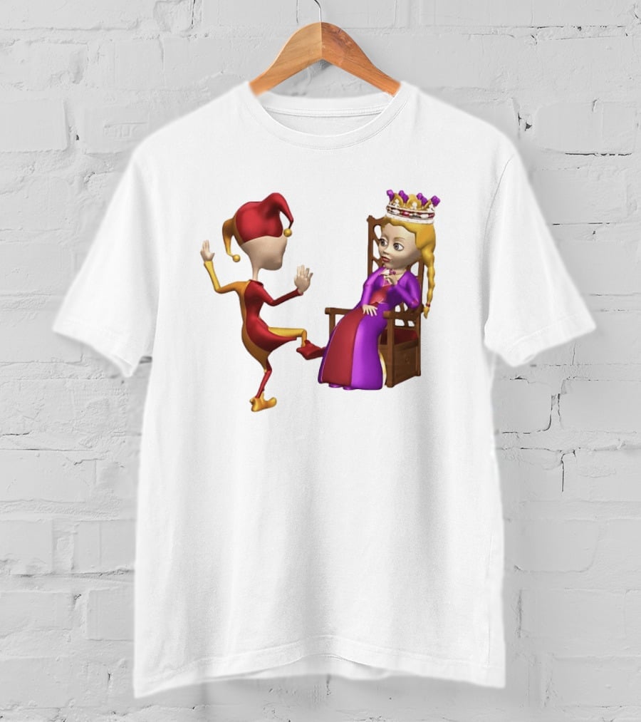 Jester Queen Medieval Royalty Scene With Court Entertainer And Regal Throne T-Shirt