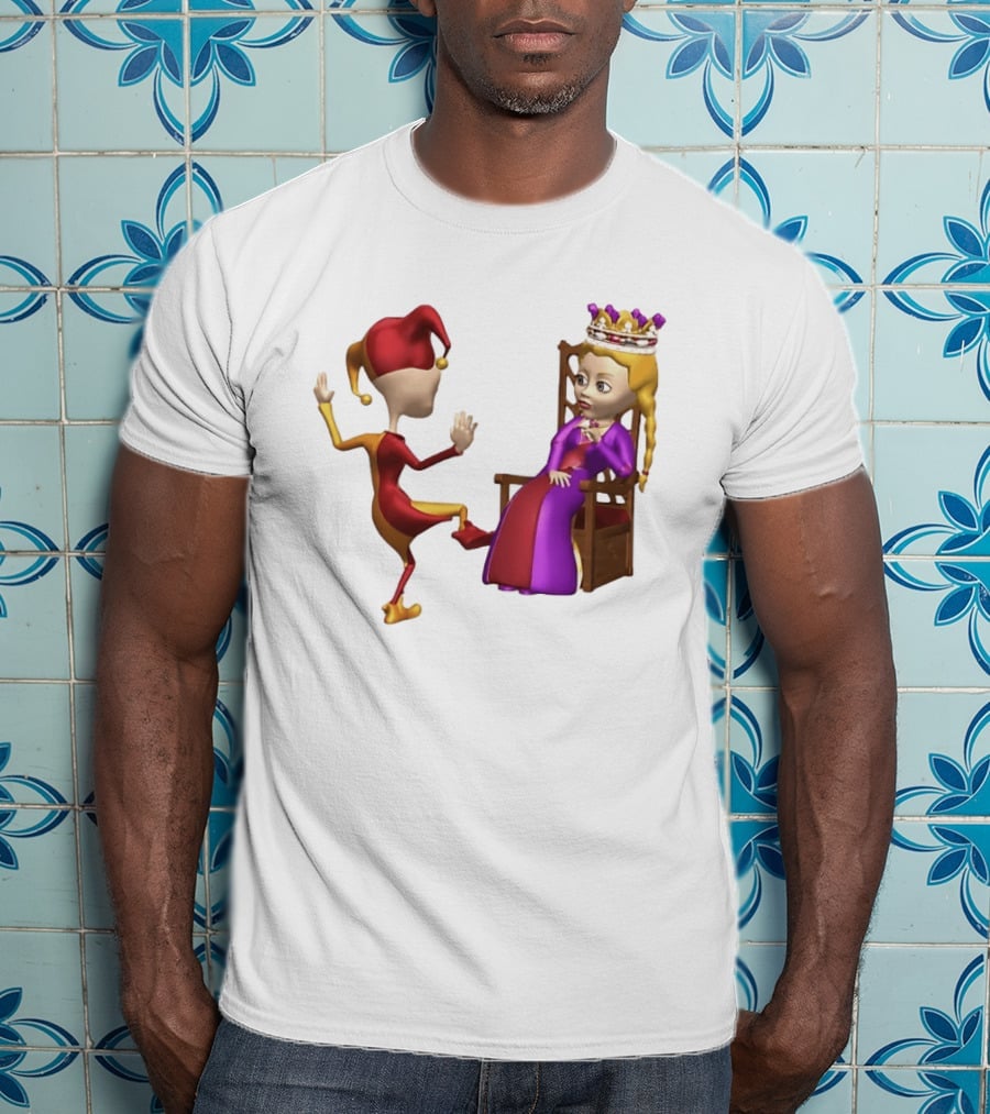 Jester Queen Medieval Royalty Scene With Court Entertainer And Regal Throne T-Shirt