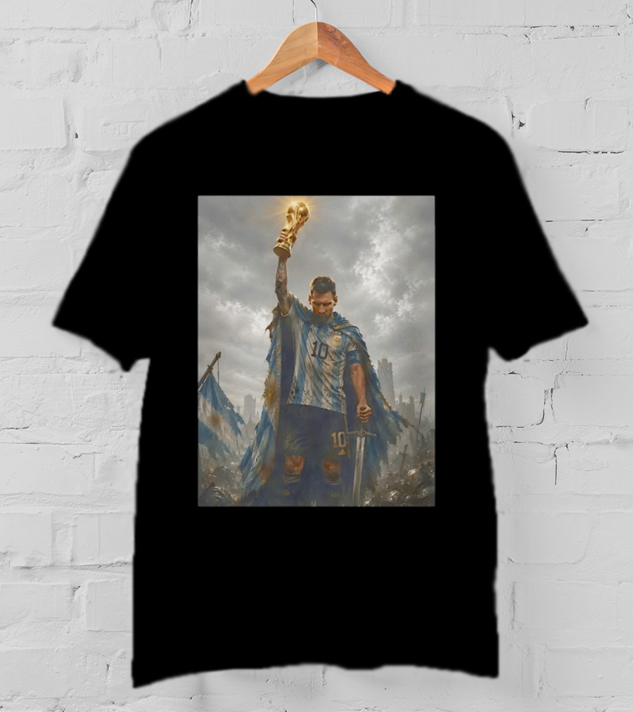 Lionel Messi Raising Trophy Argentina Number 10 Football Legend T-Shirt