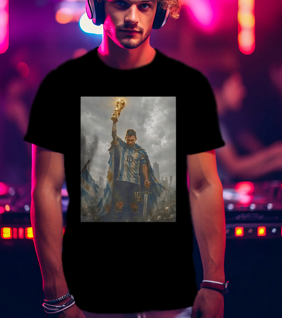 Lionel Messi Raising Trophy Argentina Number 10 Football Legend T-Shirt