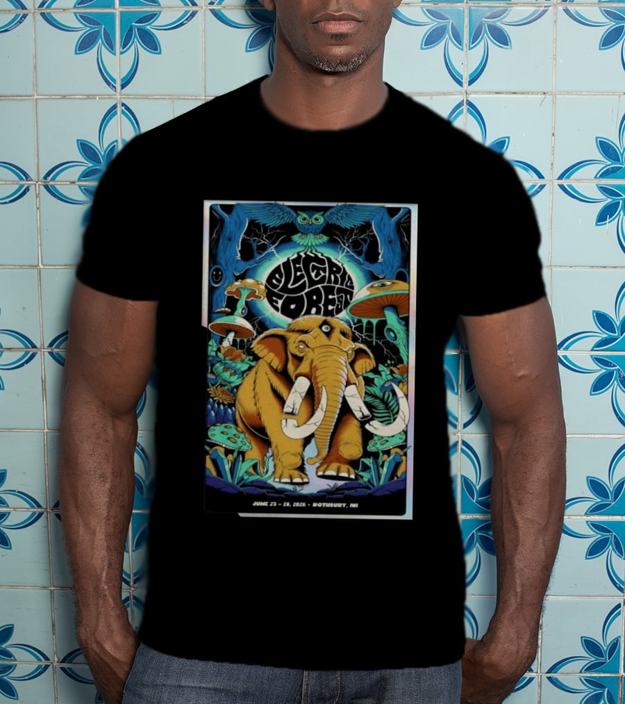 Electric Forest June 25 28 2026 Rothbury MI Elephant Blue Owl Psychedelic Mushrooms T-Shirt