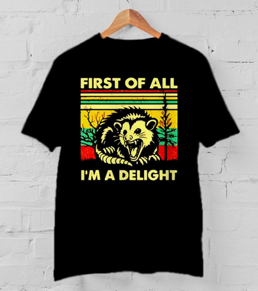 First Of All I'm A Delight Opossum Retro Stripes T-Shirt