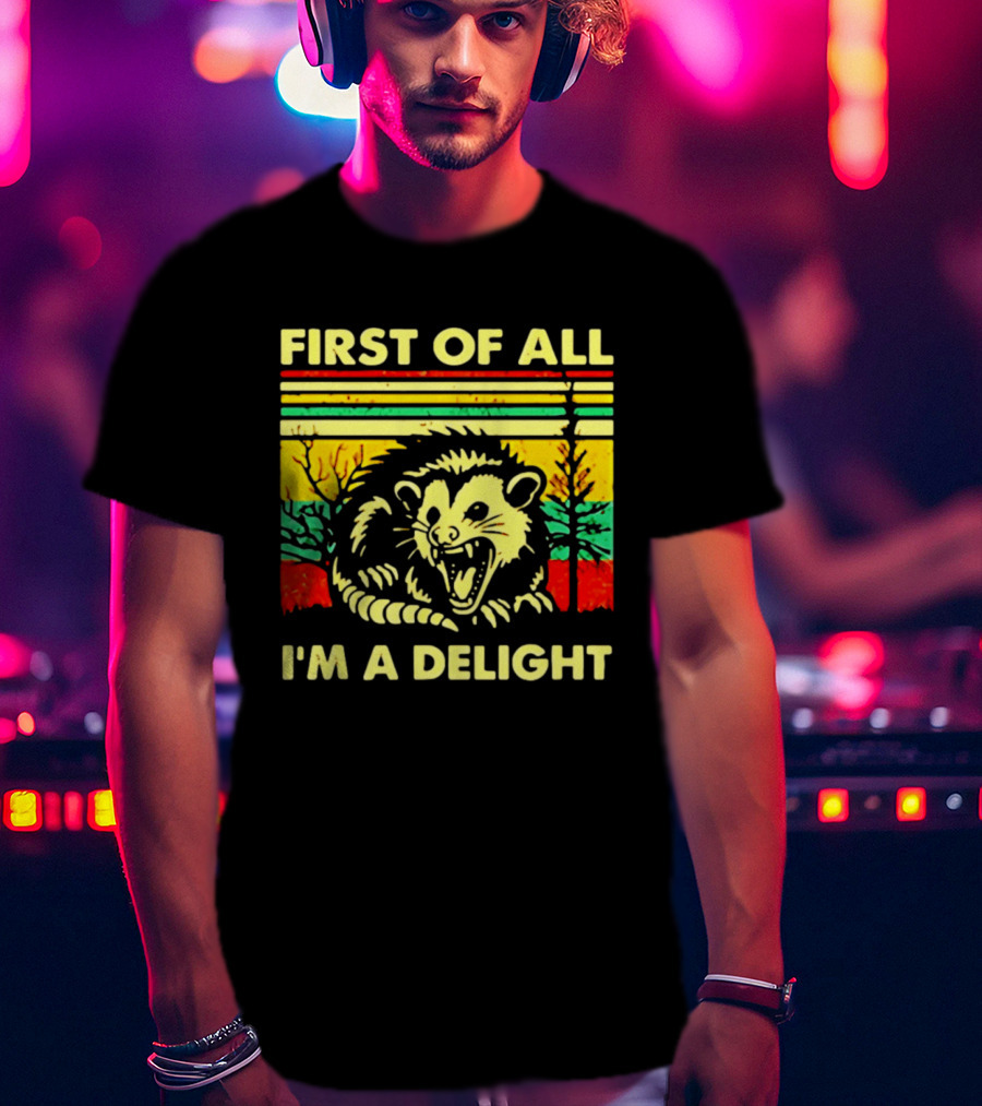 First Of All I'm A Delight Opossum Retro Stripes T-Shirt