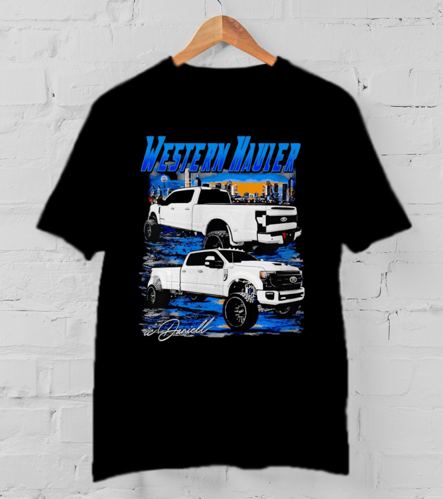 Western Hauler Ford Truck City Skyline Art By Danielle T-Shirt