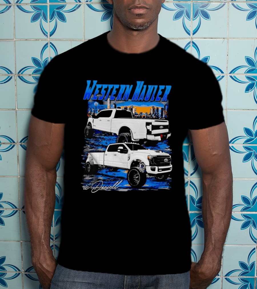 Western Hauler Ford Truck City Skyline Art By Danielle T-Shirt