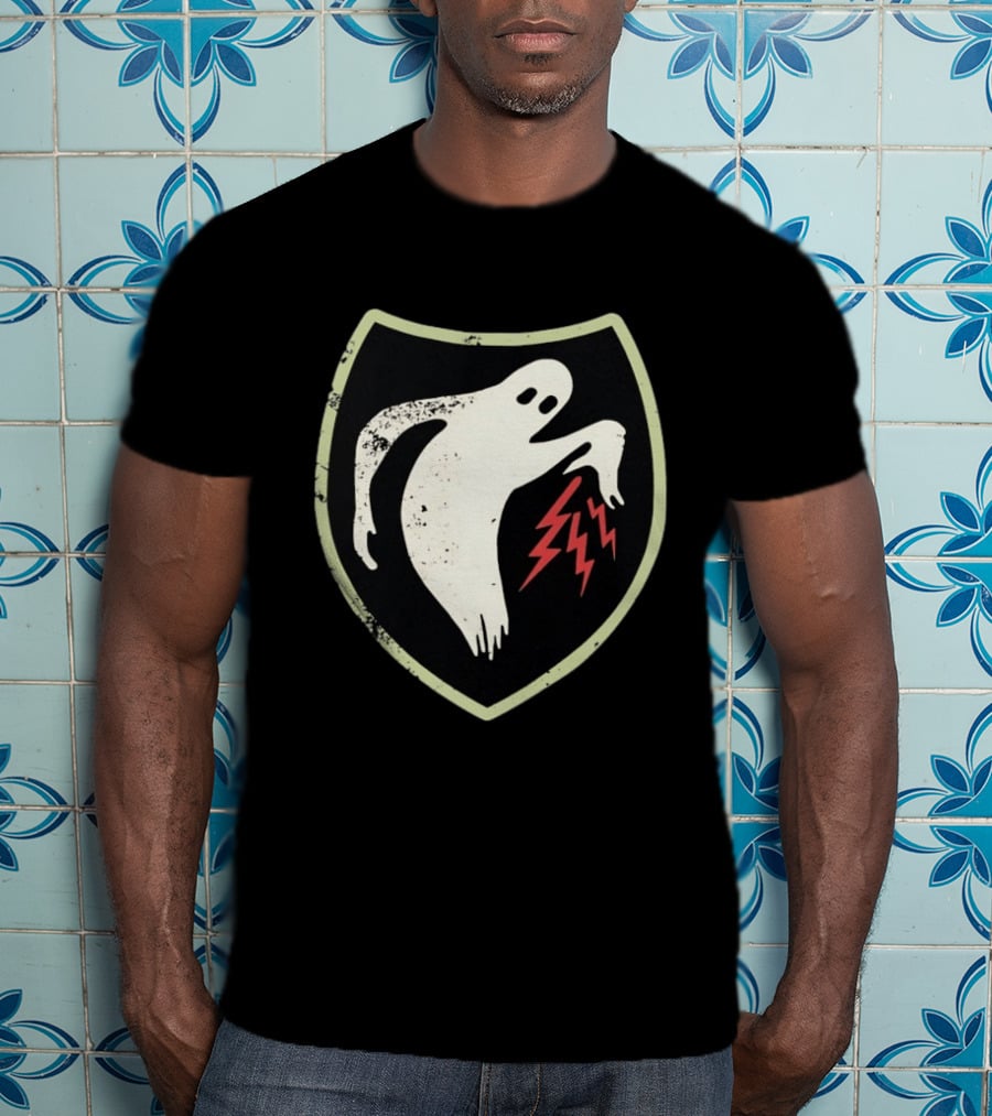 Ghost Reaching Lightning Bolts Shield T-Shirt