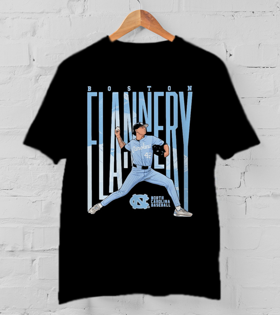 Boston Flannery North Carolina Tar Heels Baseball Carolina 42 T-Shirt