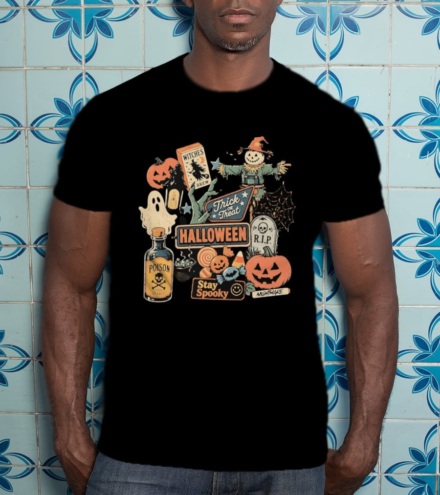 Halloween Trick Or Treat Stay Spooky Witches Brew Poison Nightmare R.I.P Ghost Pumpkins T-Shirt