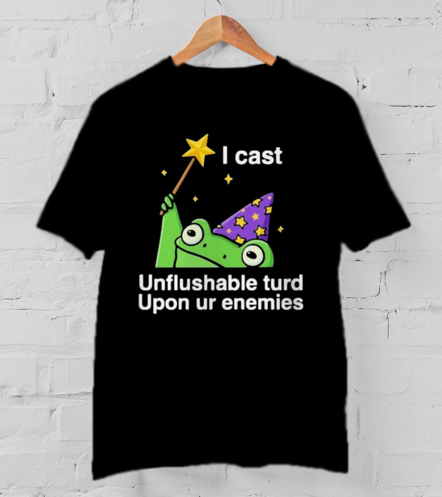 I Cast Unflushable Turd Upon Ur Enemies Frog Wizard Wand Stars Purple Hat T-Shirt