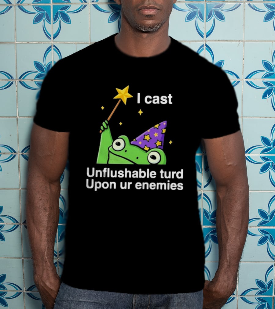 I Cast Unflushable Turd Upon Ur Enemies Frog Wizard Wand Stars Purple Hat T-Shirt