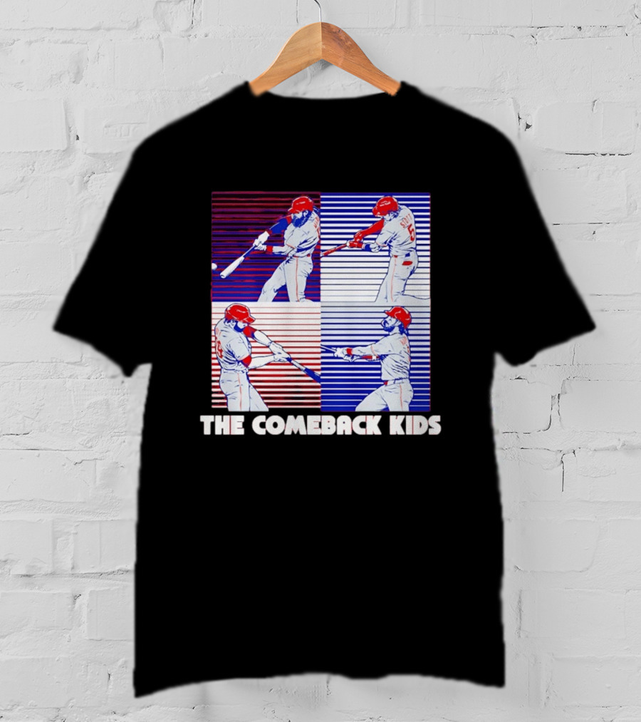 Philadelphia Phillies The Comeback Kids Striped Baseball Swinging Players T-Shirt