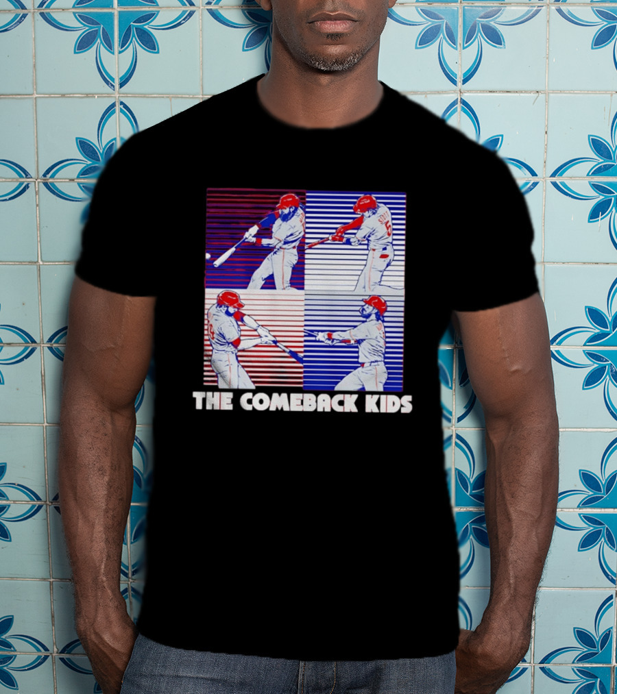 Philadelphia Phillies The Comeback Kids Striped Baseball Swinging Players T-Shirt