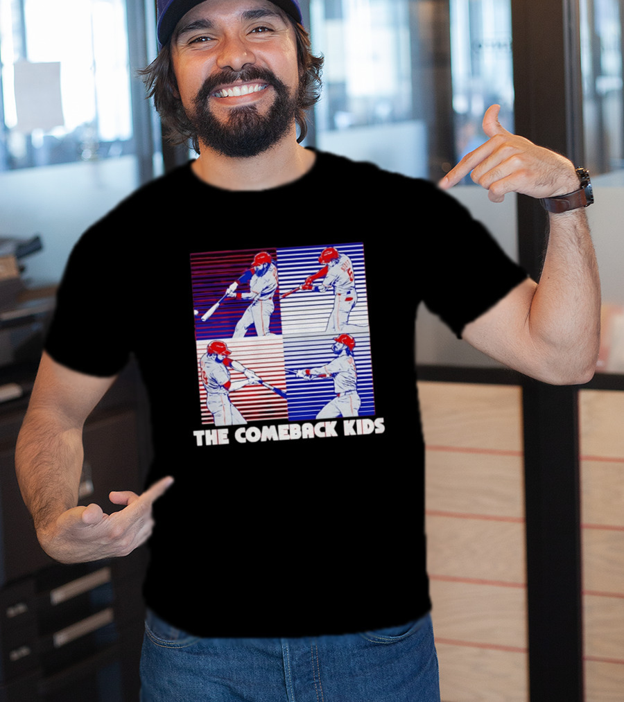 Philadelphia Phillies The Comeback Kids Striped Baseball Swinging Players T-Shirt