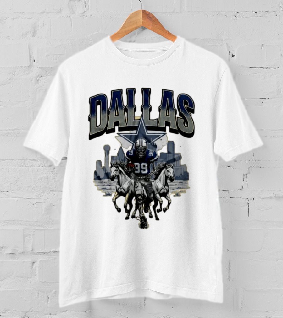 Dallas Cowboys Gameday Skeleton Football Player With Horses And Skyline T-Shirt