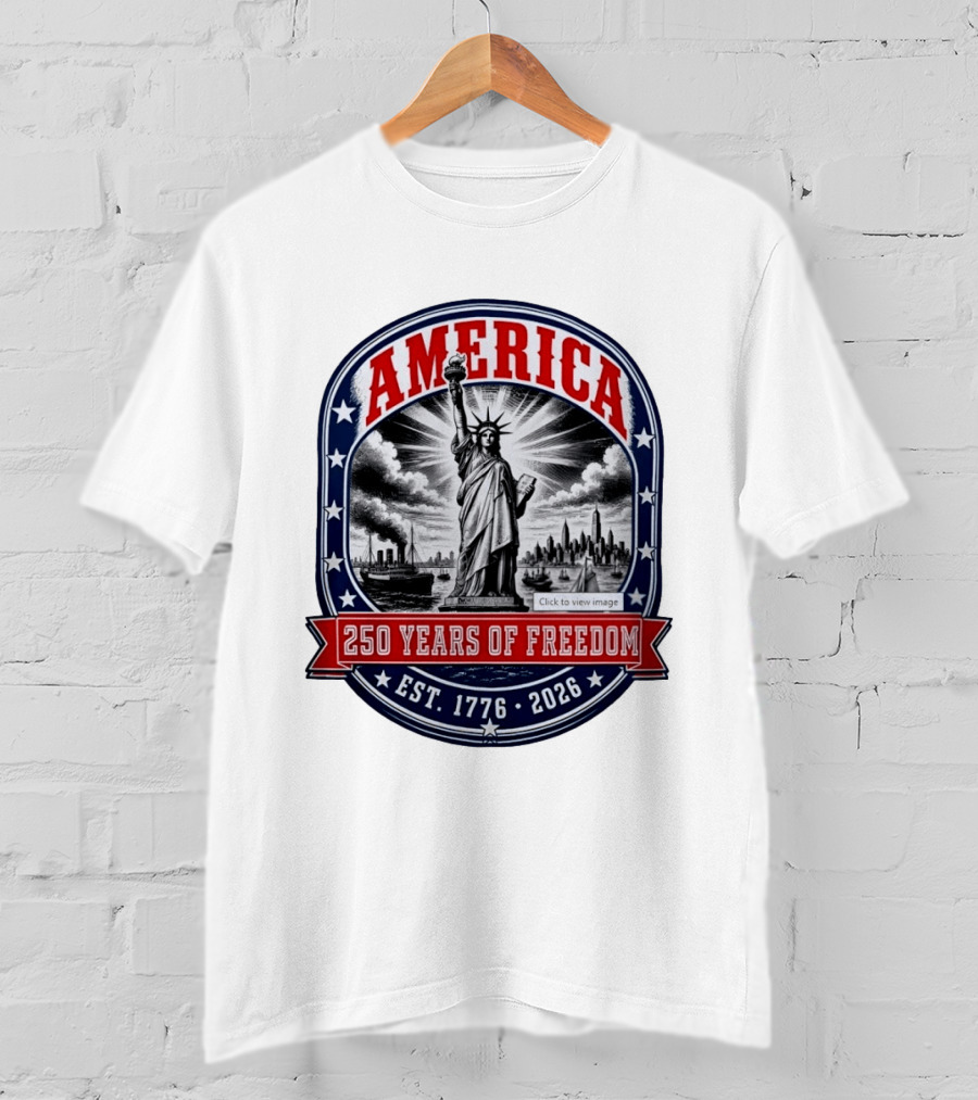 America 250 Years Of Freedom Est 1776 2026 Statue Of Liberty Skyline Steamship Stars T-Shirt