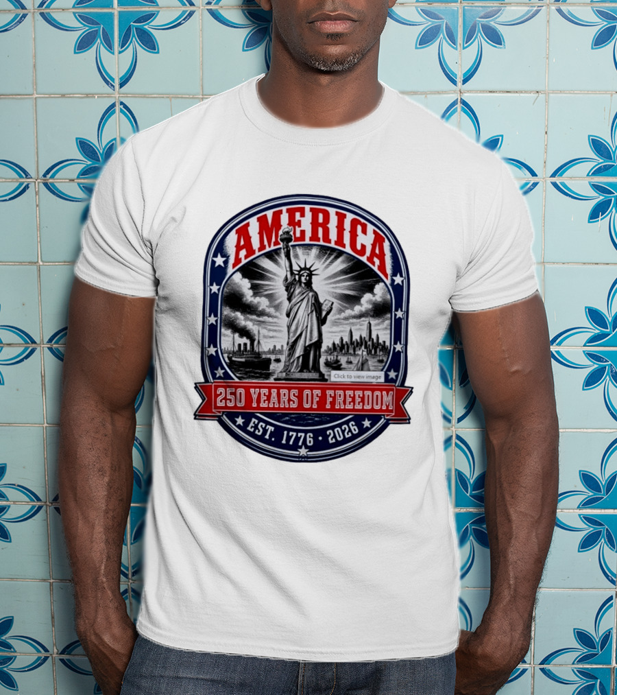 America 250 Years Of Freedom Est 1776 2026 Statue Of Liberty Skyline Steamship Stars T-Shirt