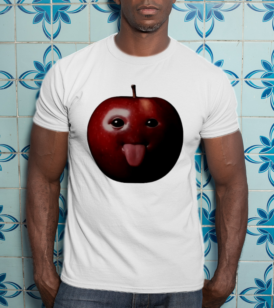 Apple Sticking Out Tongue Funny Fruit Face T-Shirt