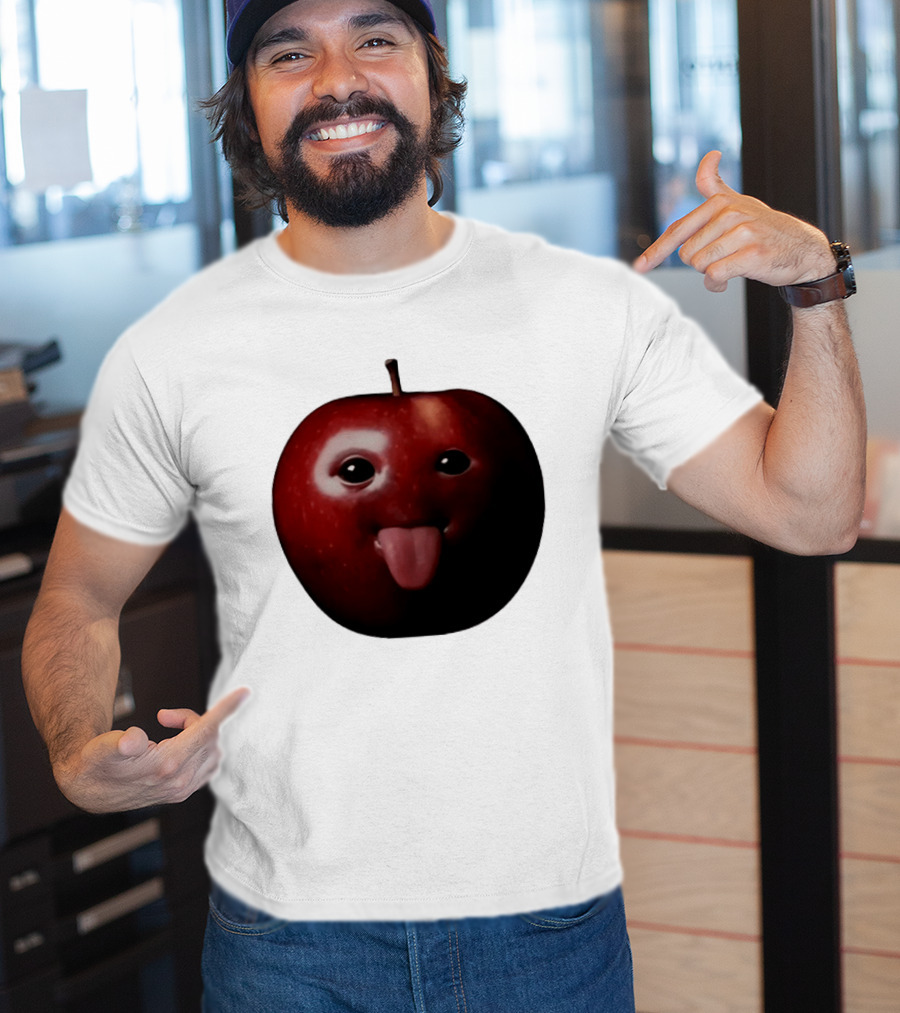 Apple Sticking Out Tongue Funny Fruit Face T-Shirt