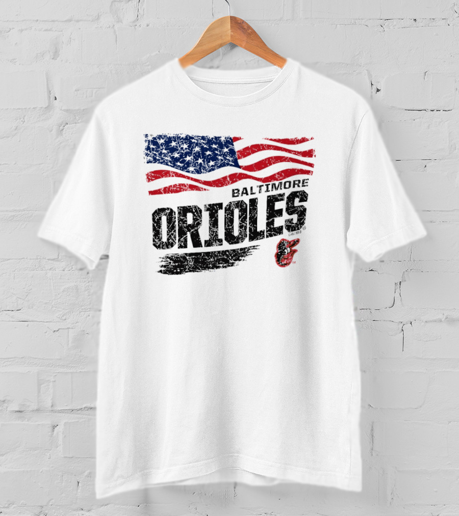 Baltimore Orioles 4th Of July Waving American Flag 250th Anniversary Celebration T-Shirt