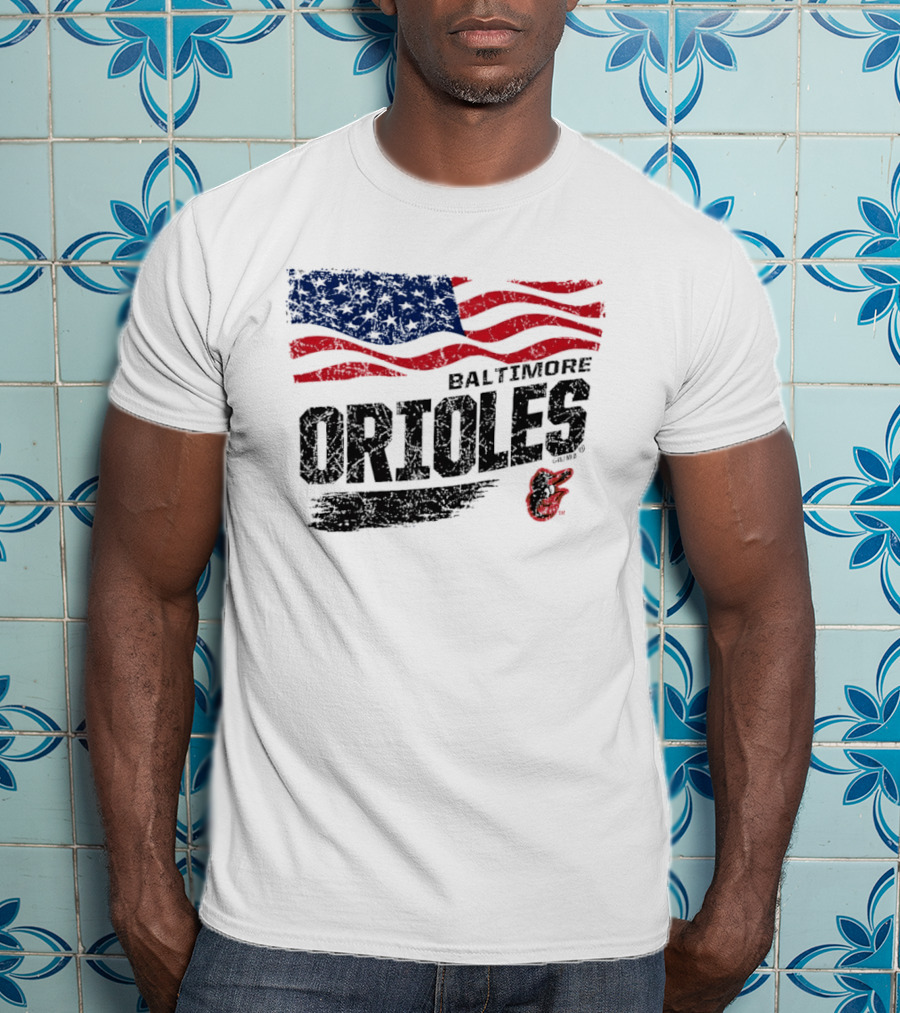 Baltimore Orioles 4th Of July Waving American Flag 250th Anniversary Celebration T-Shirt
